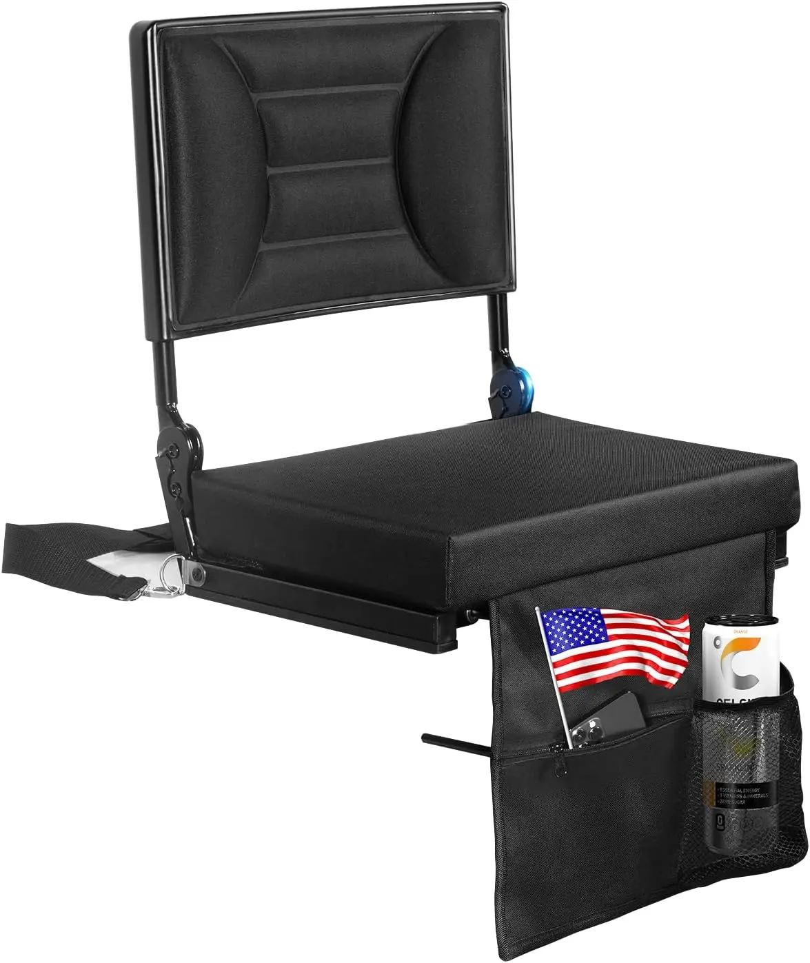 Portable Stadium Bleacher Seating - Extra Wide Seat, Adjustable High Back Support, Thick Padding, Cup Holder, Carry Strap for Sports, Concerts, Lightweight Wide Seat with Holder