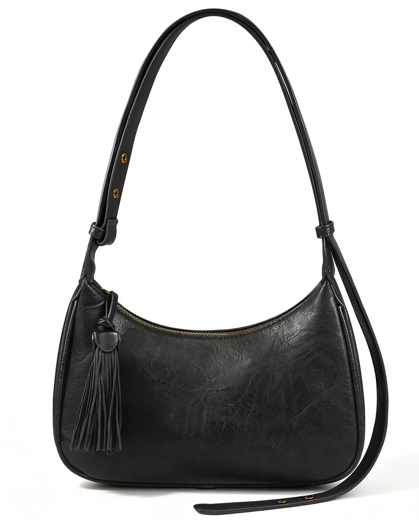 Retro Leather Crescent Tassel Bag - Versatile Underarm to Crossbody Shoulder Purse for Daily Use multi-layer pocket