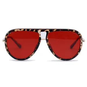 Ivy Luxe - Red Tangle-Free Round Aviator Sunglasses