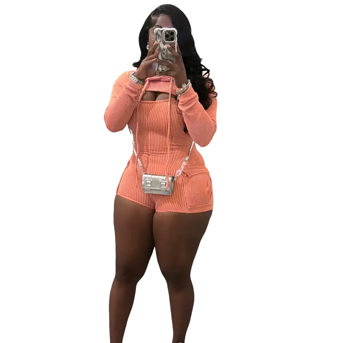 Women's 2-Piece Knitted Ribbed Bodycon Overalls Set - Sleeveless, Adjustable, Skinny Fitted Cargo Shorts Bodysuit, Removable Hood, Sexy, for Birthday, Workout, Women's Clothes Summer Outfits, Cute, Sport, Long Sleeve