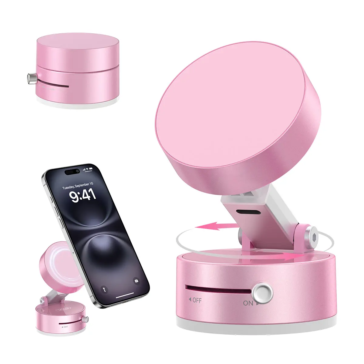 Vacuum Magnetic Suction Phone Holder,Upgraded 360° Adjustable Suction Cup Car Phone Mount,Hands-Free Cell Phone Holder for Car/Gym/Mirror/Smooth Surface,Compatible with iPhone 16/15/14/13/12 Series