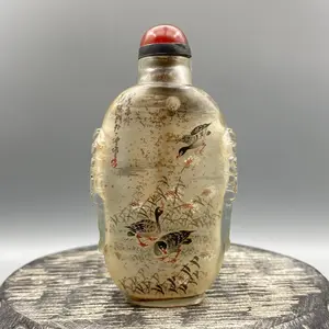 A1220 Old Chinese Peking Glass Inside Painting Wild Geese Design Snuff Bottle w Stopper