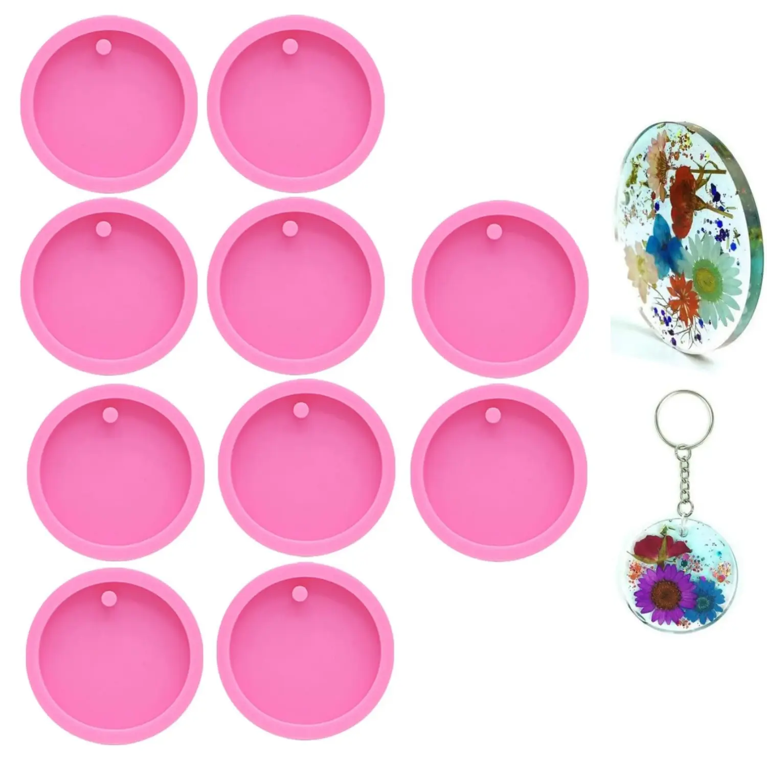 10Pcs Keychain Resin Molds with Hole 2.5inch Diameter Flat Circle Round Silicone Molds for Resin, Epoxy Resin Molds for DIY Christmas Ornaments,Wedding Favor - Home Improvement.