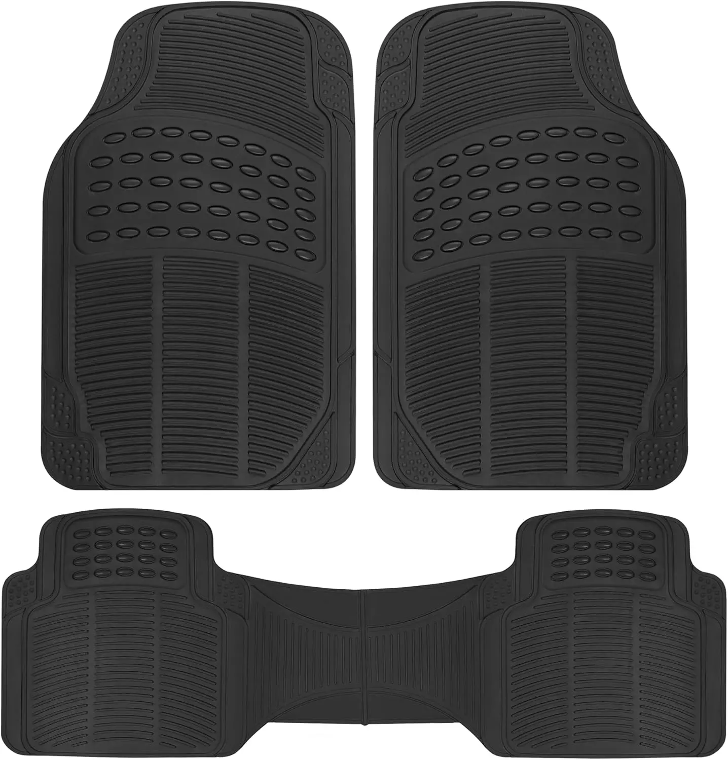 Floor Mats for Cars Trucks SUV, 3-Piece All-Weather Car Mats with Universal Fit Design, Durable Car Floor Mats with Capture Ridges, Waterproof Rubber Floor Mats for Cars (Black)