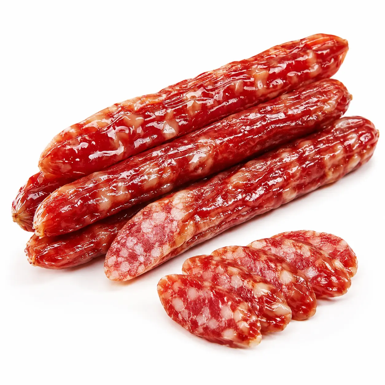 Bulk Pack Cantonese Style Chinese Sausage - Cholesterol-Free Marbled Pork Large Links, Sweet-Savory Cured, Room-Temp Option for Cooking & Snacking