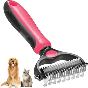 Double-Sided Pet Grooming Brush - Hurtless Undercoat Rake Comb for Dogs and Cats, Shedding and Dematting Tool to Reduce Flying Hair