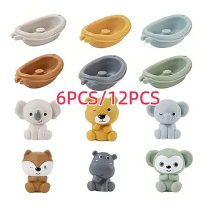 Bathtub Toy Floating Boat Set, 6pcs/12pcs Children Bathtime Bath Toys for Ages 1-3, Soft Finger Puppets Animal Themes Bathtub Toys for Infants, Safe Play