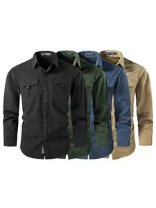 Men's Quick-Dry Breathable Outdoor Casual Button Collared Shirt, Long Sleeve Multi-Pocket Button-Up Work Shirt, Ideal for Hiking, Fishing, Camping, Travel, Daily Wear