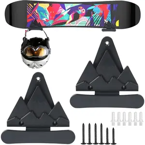 2pcs Snowboard Wall Mount with Hooks, Snowboard Skateboard Hanging Wall Rack, Garage Storage Brackets, Snowboard Display Stand Wall Art, Black & White