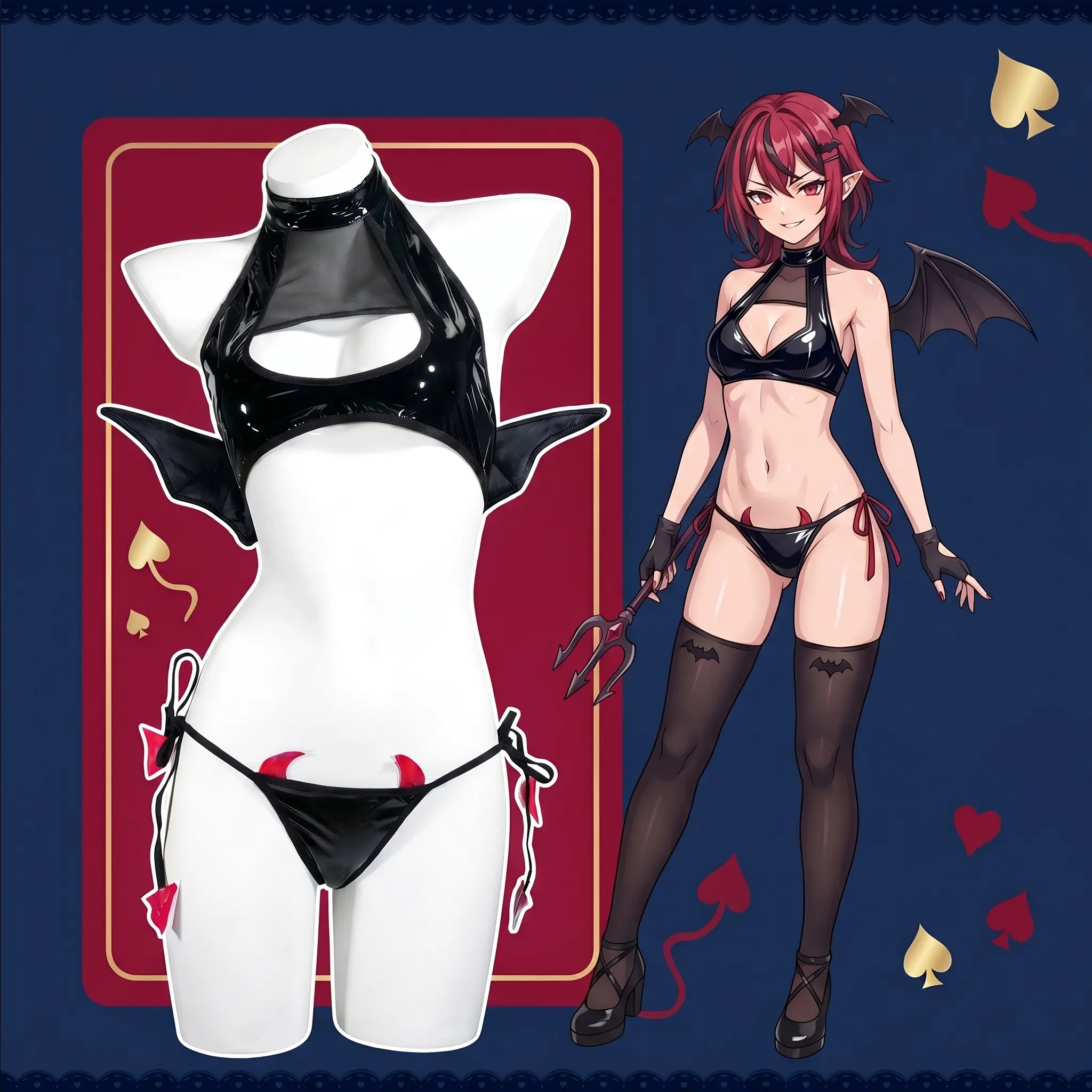 Moeveil Devil Wing Lingerie Set – Patent Leather Outfit, Cute & Sexy Cosplay Loungewear, Party Wear Gift for Girlfriend or Cosplayer