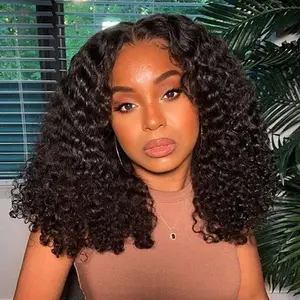 Deep Wave BOB Wig Human Hair 5x5 HD Curly BOB Lace Front Wigs Human Hair Pre Plucked Wear And Go Glueless Short Curly Frontal BOB Wigs for Black Women Wet And Wavy