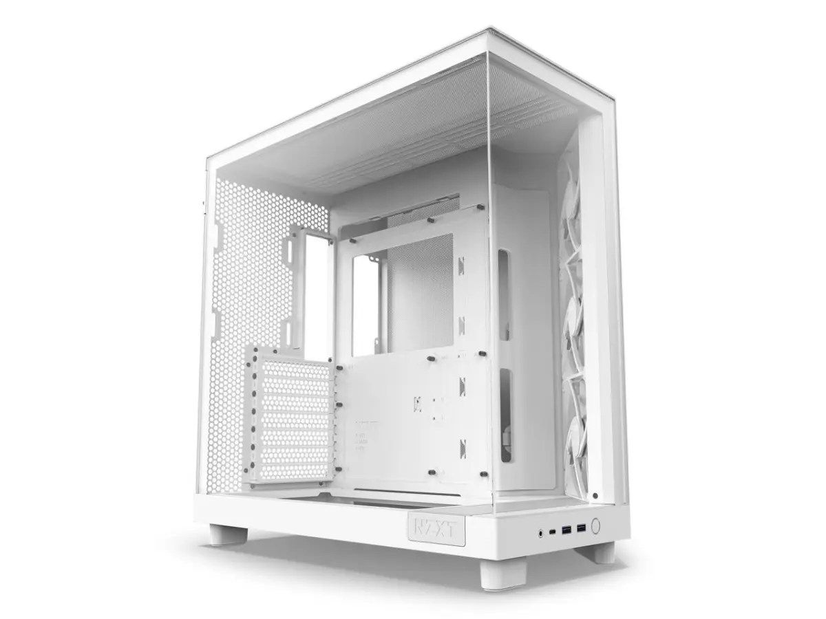 NZXT CC-H61FW-01 H6 Flow Futuristic Style Compact Dual-Chamber Mid-Tower Airflow PC Case, White