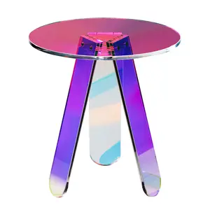 VEVOR Round Iridescent Side Table,  Acrylic End Table, Clear Rainbow Acrylic Coffee Table for Drink, Food, Snack used in Living Room, Bedroom, and Study