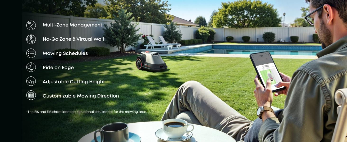 eufy Robot Lawn Mower E18, No Wire, No RTK, No Signal Issue, Hands-Free Auto Mapping, Precise Obstacle Avoiding, Reliable Lawn Maintenance, Worry-Free Experience