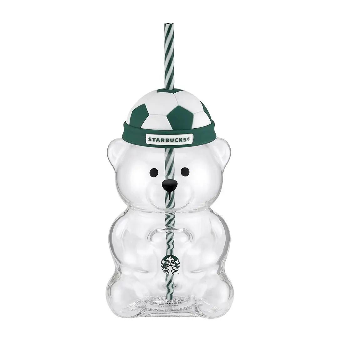 Starbucks Overseas Football Bearista Bear Straw Cup With Football Cap Lid 20oz