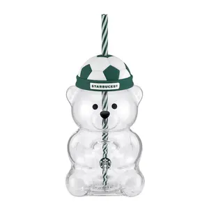 Starbucks Overseas Football Bearista Bear Straw Cup With Football Cap Lid 20oz
