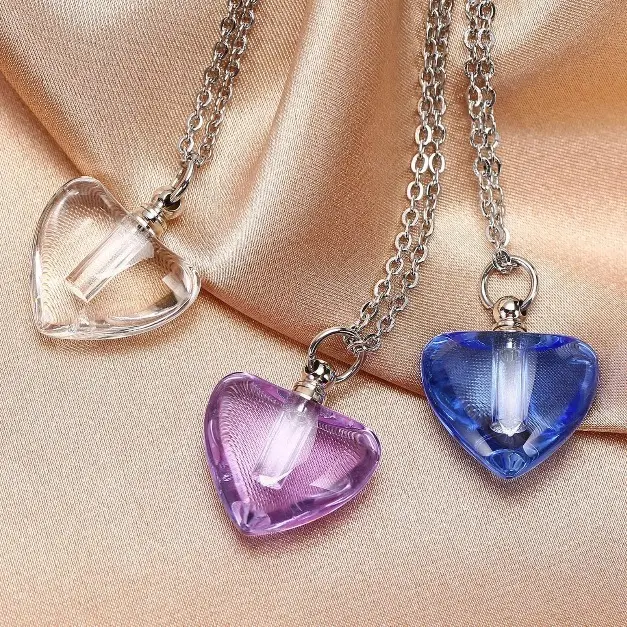 Cremation Ashes Stainless Steel Forever Heart Glass Keepsake Necklace