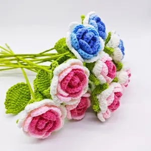 3/7pcs Knitted Rose Elegant Fake Ornament Handmade DIY Fleece Crochet Artificial Flowers For Outside Homedecor Living Room Decor,For Dating,Wedding,Party Decoration,Festival Valentine's Day Romantic Gift Decorative