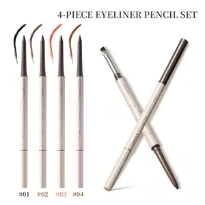 AMG 4-Piece Double-Ended Gel Eyeliner Set - Waterproof, smudge-proof, long-lasting, smooth, and creamy. Versatile blending brush to soften liner or blend eyeshadow, ideal for any eye look.Ideal gift for daily makeup lovers.
