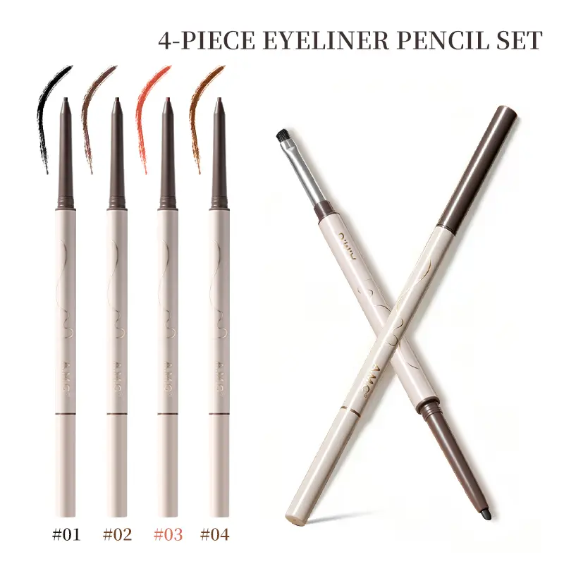 AMG 4-Piece Double-Ended Gel Eyeliner Set - Waterproof, smudge-proof, long-lasting, smooth, and creamy. Versatile blending brush to soften liner or blend eyeshadow, ideal for any eye look.Ideal gift for daily makeup lovers.