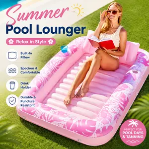 Hombetta Inflatable Tanning Pool Lounger Float, 4-in-1 Adult Suntan Tub with Pillow & Cup Holder, Oversized Pool Float Bed for Pool, Beach, Patio, Backyard, Summer Relaxing #summerfinds