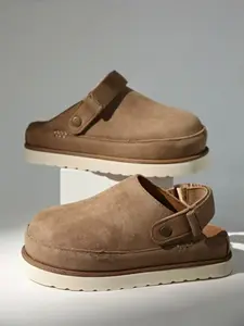 Women's Thick Sole Mule Slippers, Plush Platform Half Slipper Shoes, Textile Upper, Rubber Material, All Seasons Wear, Footwear