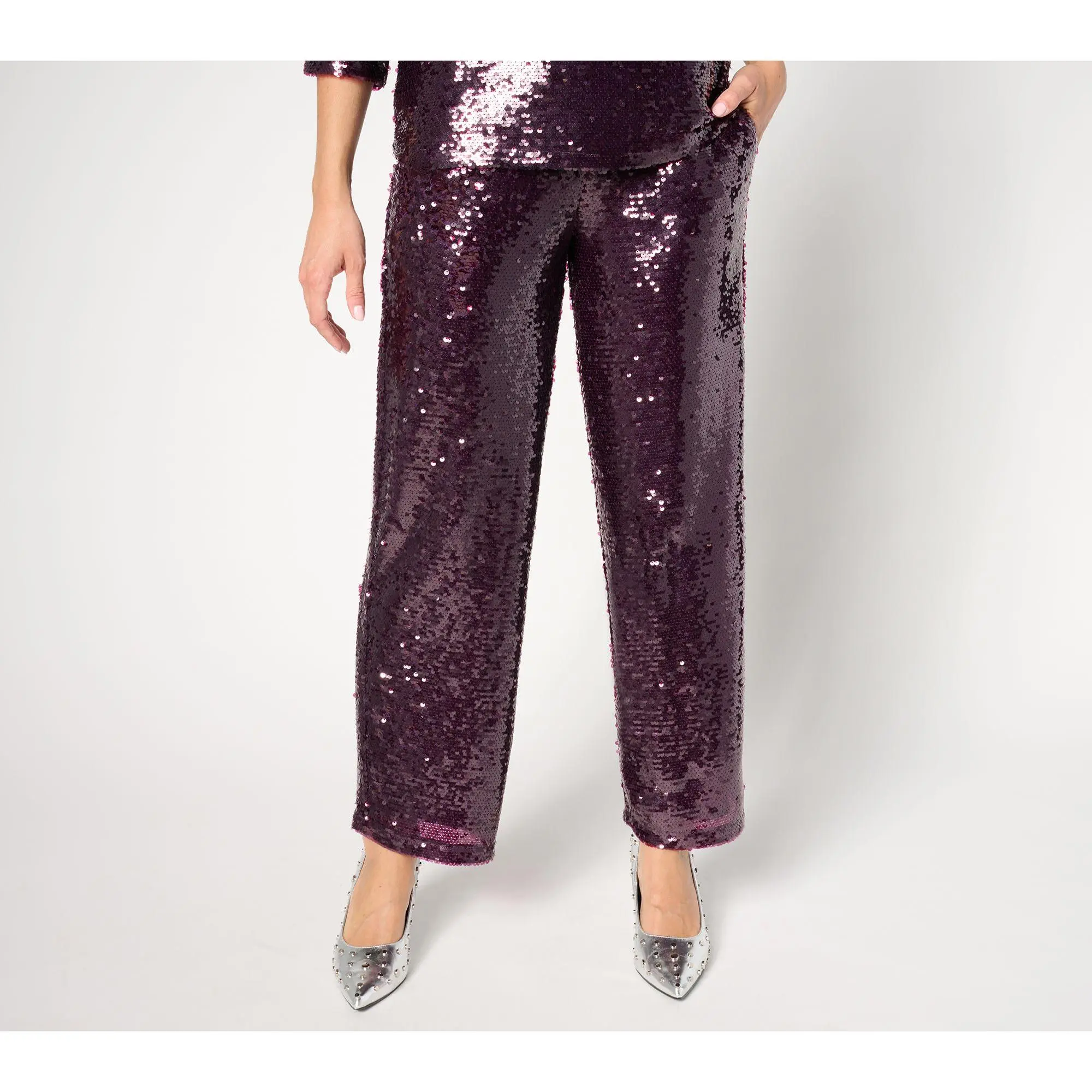 by Stacy London Regular Sequin Ankle Pant Wide Leg Pant