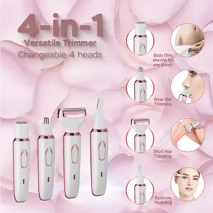 4-in-1 Electric Shaver Portable Hair Removal Kit Cordless Trimmer for Women Men & Girls Wet Dry Use with Detachable Head for Versatile Grooming