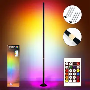 LED RGBIC Corner Floor Lamp, RGB+IC Music Sync DIY Mode, Remote Control, USB Power Supply, Three-Piece Stackable, Easy Installation, Color-Changing Multicolor Function, Suitable for Living Room, Bedroom, Game Room Decoration, and Living Room Floor Lamp