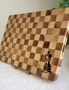 End Grain Cutting Board. Engraved Checkered BBQ Board, Personalized Kitchen Chopping Board. Wood Butcher Block. Housewarming, Thanksgiving Gift.