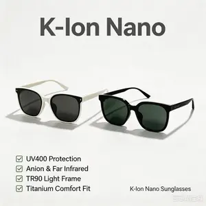 K-Ion Nano UV400 Polarized-Style Sunglasses | Negative Ion Technology | Blue Light Filter | Flexible TR90 Titanium Frame | Retro Round Square Shades Outdoor Driving Men Women