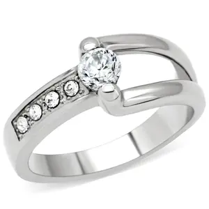 TK190 - High polished (no plating) Stainless Steel Ring with AAA Grade CZ in Clear