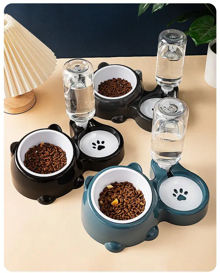 2-in-1 Elevated Double Stainless Steel Pet Bowl Set with Gravity Feed Water Dispenser - Non-Slip Hydration Aid & Food Feeder for Cats, Small Dogs