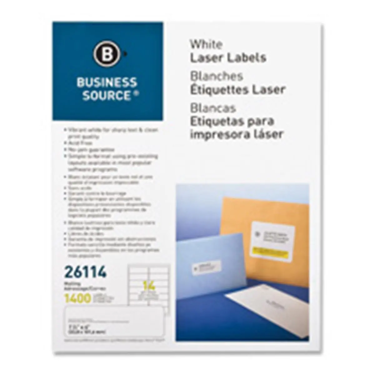 Business Source BSN26115 Laser Mailing Labels - 1.33 in. x 4 in. - 3500-PK - White, Laser Printer Compatible, Acid-Free, Archival Safe for Addressing, Compatible With Laser Printers