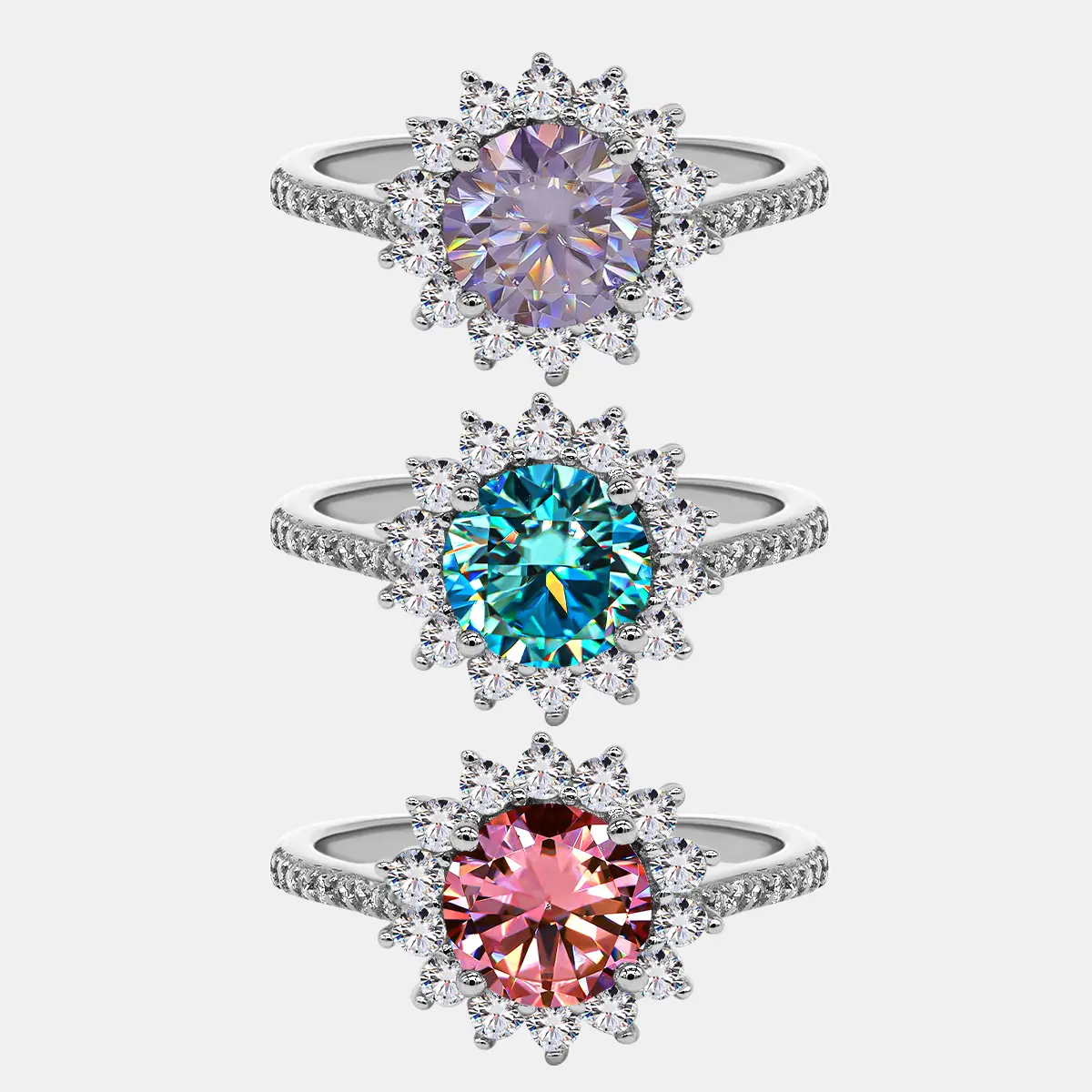 【701】New Year Promo "Springtime Symphony" Sunburst 1 Carat Synthetic Moissanite Ring– Elegant and Radiant Choice for Special Events