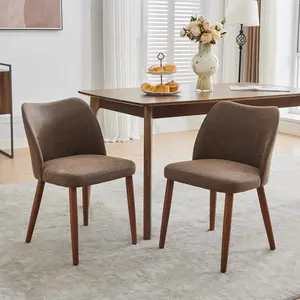 Dining Chair Set of 2, Leather Upholstered Dining Chair with Wood Legs, Wing Backrest, Wooden Kitchen Chair, Kitchen Chairs with Thick Cushions for Dining Room, Living Room, Taupe