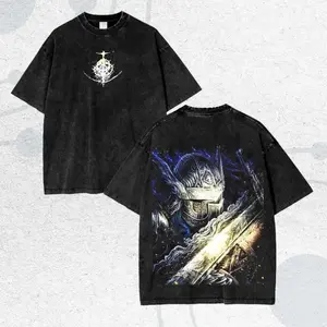 Anime Elden Ring Maliketh Vintage Washed T Shirt Men's Women Cotton Tee Harajuku Streetwear Oversized Top Casual Summer O-Neck