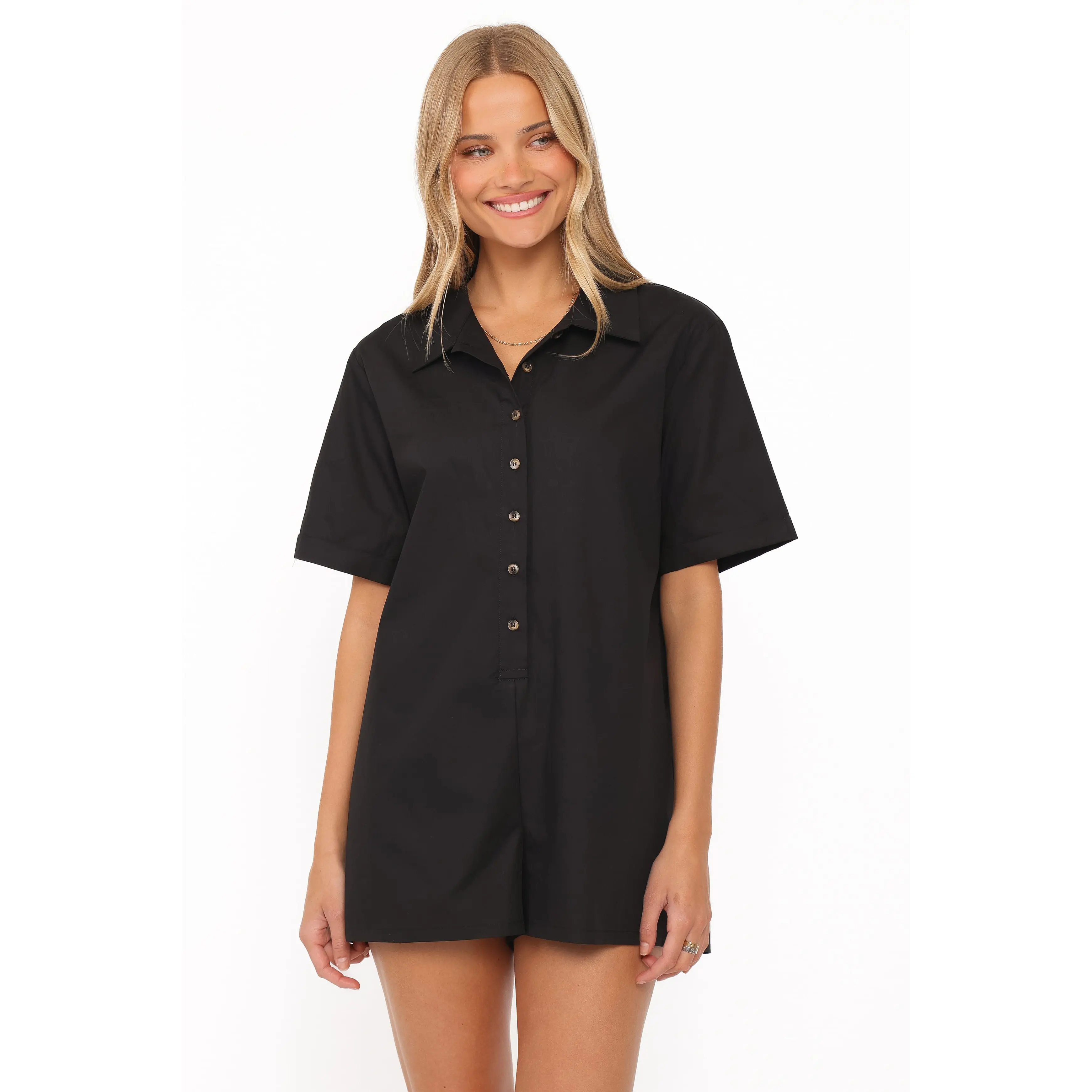 Calypso Button Front Romper - Black