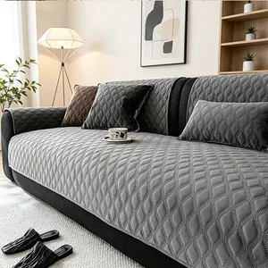 1pc Minimalist Dustproof Washable Sofa Slipcover, Solid Plaid Texture, Scratch-Resistant, Slip-Proof, Pet-Friendly, All Seasons