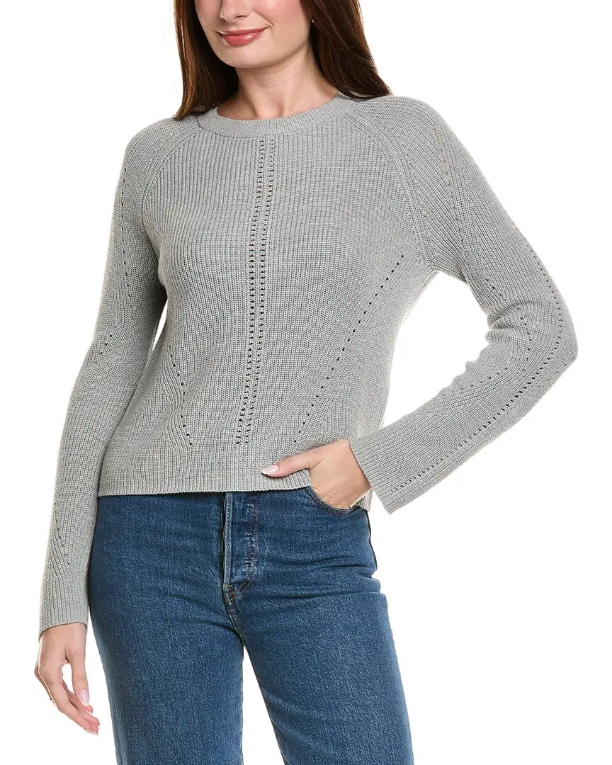 Hannah Rose Picot Stitch Shaker Crewneck Cashmere-Blend Sweater