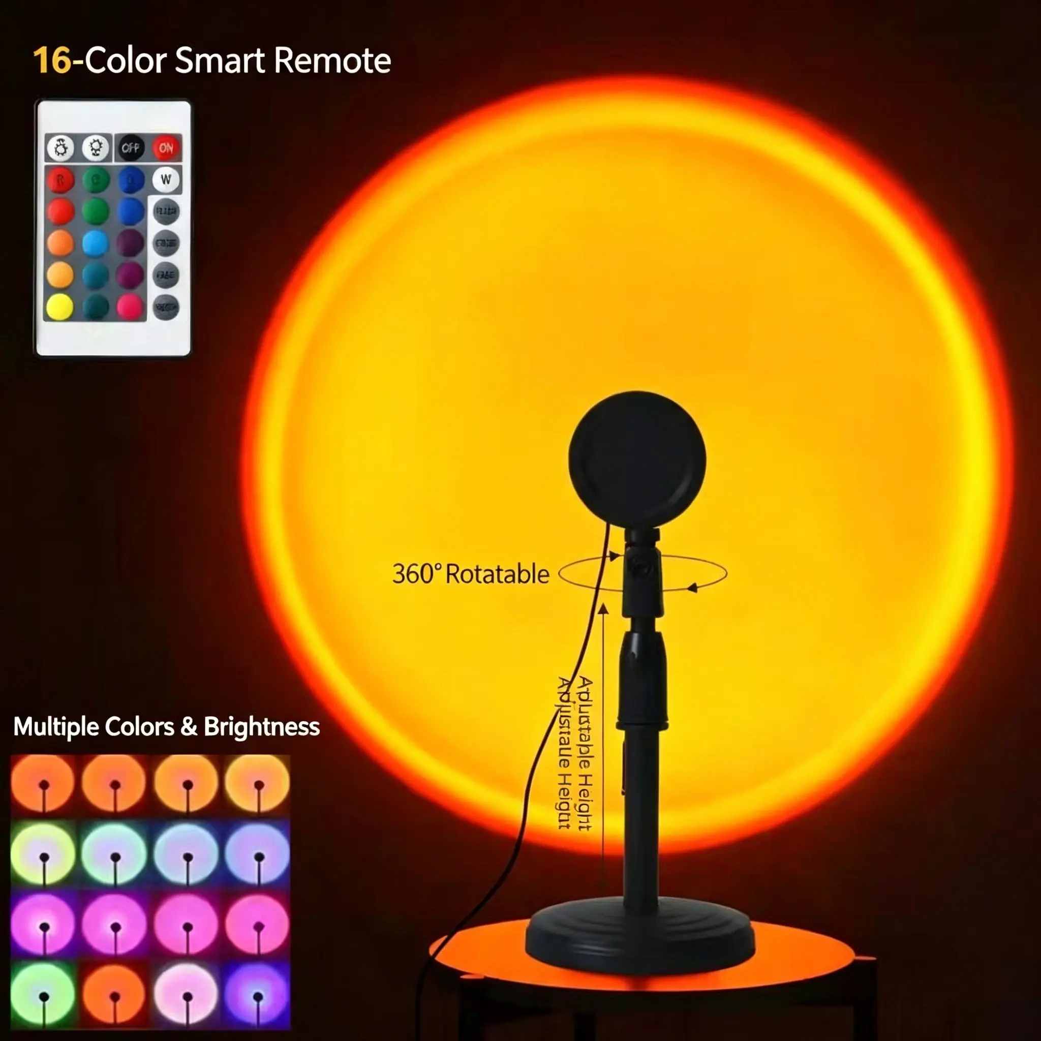 Sunset Lamp Projection Led Lights with Remote,Night Light 360° Rotation Rainbow Lights 4 Modes Setting for Photography/Selfie/Party/Home/Living Bedroom Decor, Gifts for Women Romantic Visual Led Light Projector for Photography Room Decor
