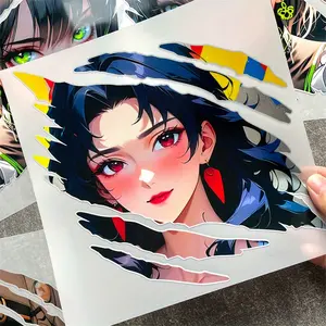 2D Flat, 2 Pieces Anime Girl Motorcycle Helmet Stickers - Japanese Manga Style with Expressive Eyes and Dynamic Hair, Waterproof and Durable for Motorcycles, Cars, Scooters, Windows, Bumpers, Hoods - Suitable for Motorcycle Lovers and Anime Fans