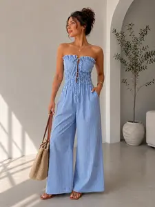 Women's Summer Casual Striped Shoulder Strap Wide Leg Boho Romper Outfit, Sleeveless, Comfortable and Stylish One-Piece Dress, Perfect for Warm Weather