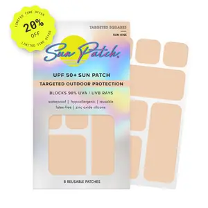 Sun Patch Hypoallergenic Sun-Screen Square Shaped Patches, 100% Silicone UPF-50 UV Protection, Reusable, 1 Pack/8 Squares, Sunkiss (Nude)