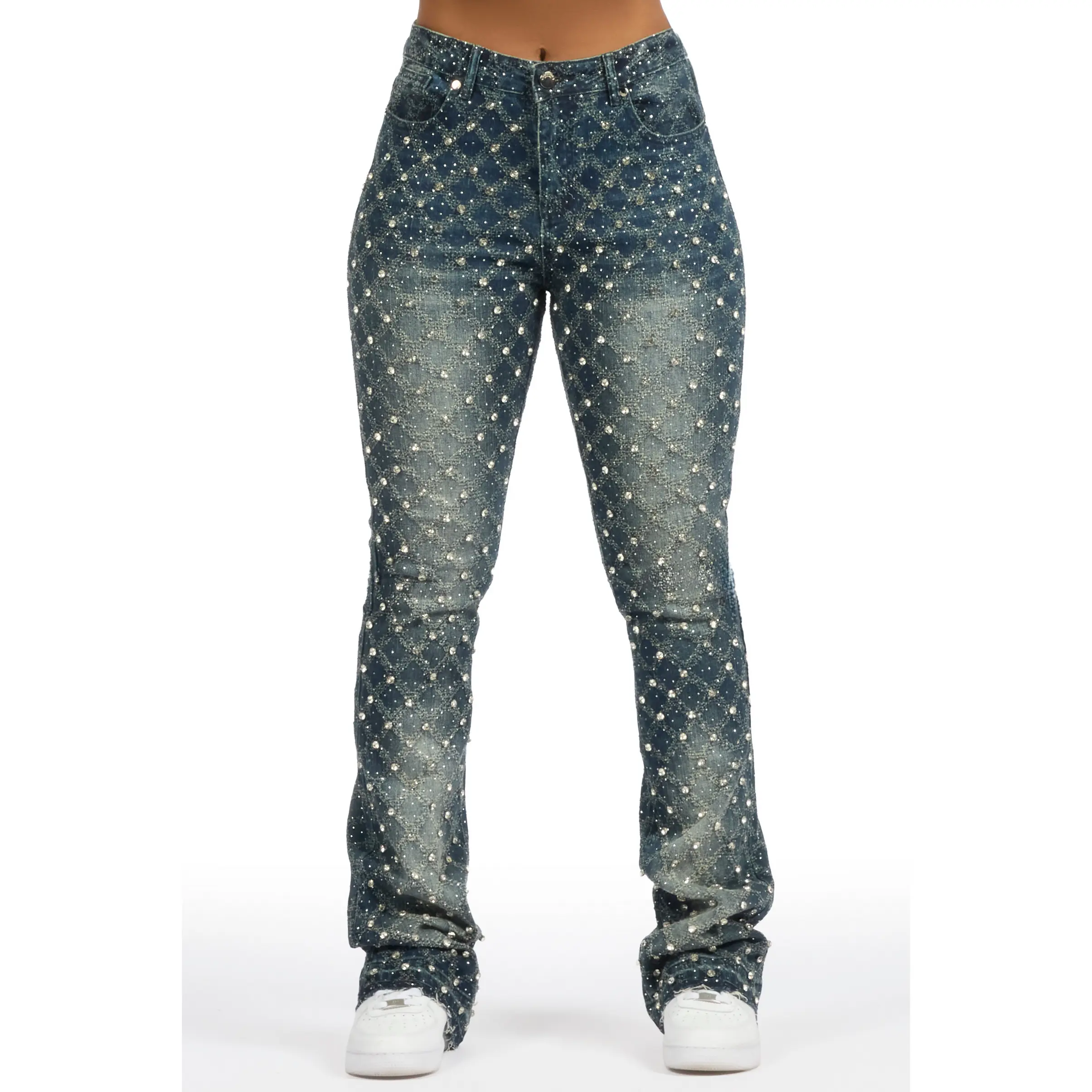 Sareka Dark Wash Rhinestone Stacked Flare Jean Sareka Dark Wash Rhinestone Stacked Flare Jean