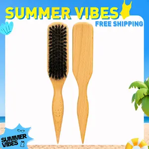 【SUMMER VIBES】Boar Bristle Hair Brush Slick Back for Sleek Ponytail Bun & Smoothing Baby Hairs - Soft Medium Brush for Men & Women Natural