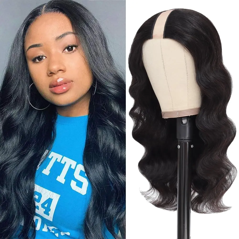 U Part Human Hair Wig Body Wave Brazilian Virgin Human Hair Wigs for Black Women Upgrade U Part Wigs Glueless Wigs Human Hair without Sewing Easy to Install 180% Density(16 inch-28 inch)