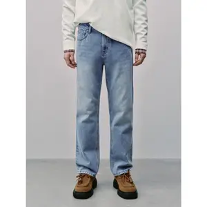 URBAN REVIVO 2026 Spring Men's Pure Cotton Vintage Washed Cropped Denim Pants - Loose Fit, Plain Fabric, Stretch Rib Streetwear, Pocket-Equipped, Washable Menswear Bottoms, UMM860026