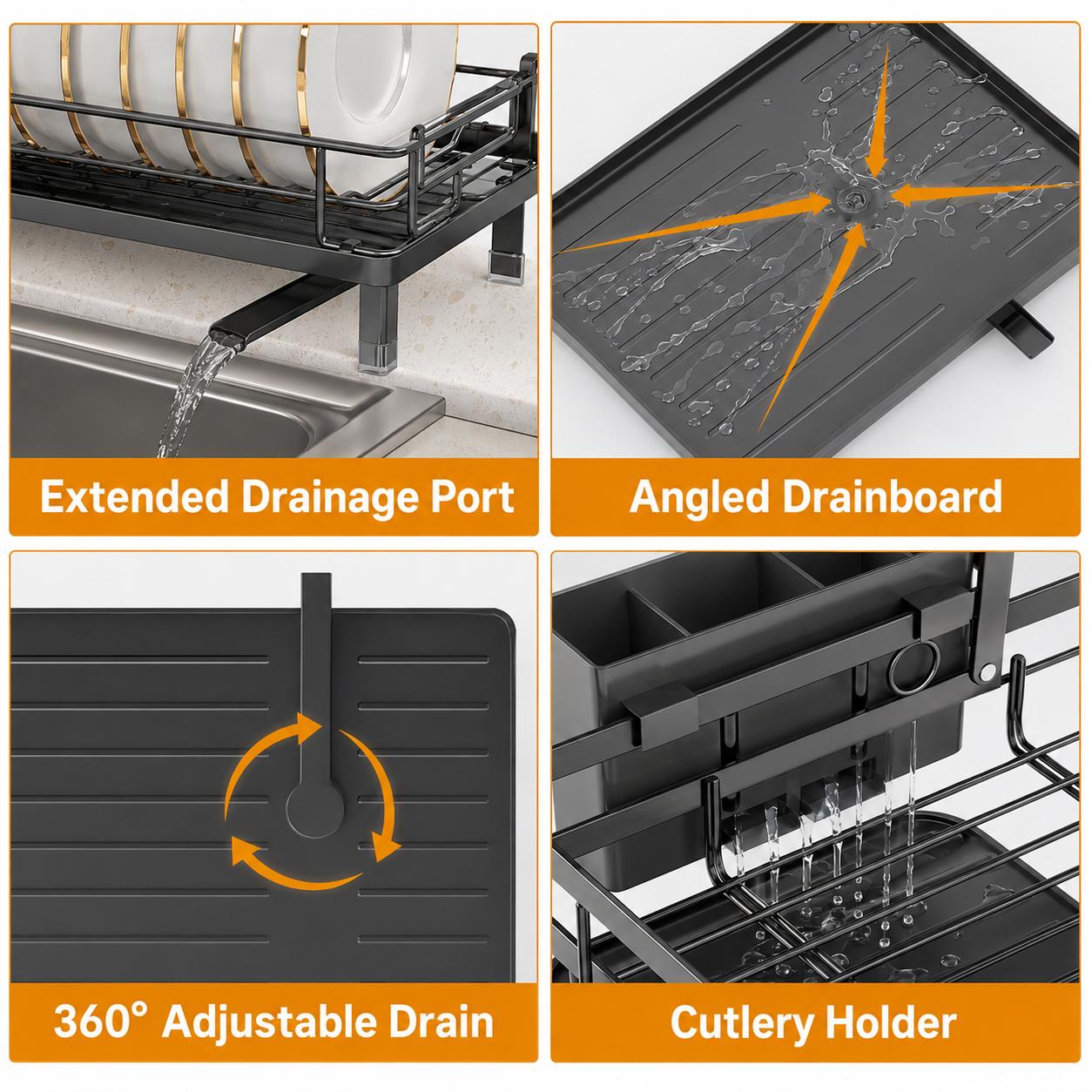 【Summer Deals】 Foldable Over Sink Dish Drying Rack Pull-Out 2-Tier Dish Drainer with Utensil Holder Space Saving Kitchen Organizer for Small Kitchens