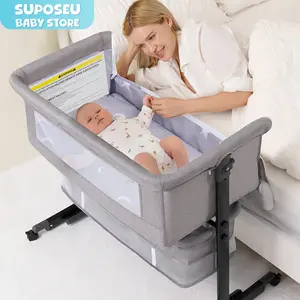 Baby Bassinet, Baby Basinet Bedside Sleeper, Easy to Fold Portable Crib Side Bassinet 2025 new Style Girl/boy bassinets, Height Adjustable (Gray) Convenient Storage,mothersdaygift